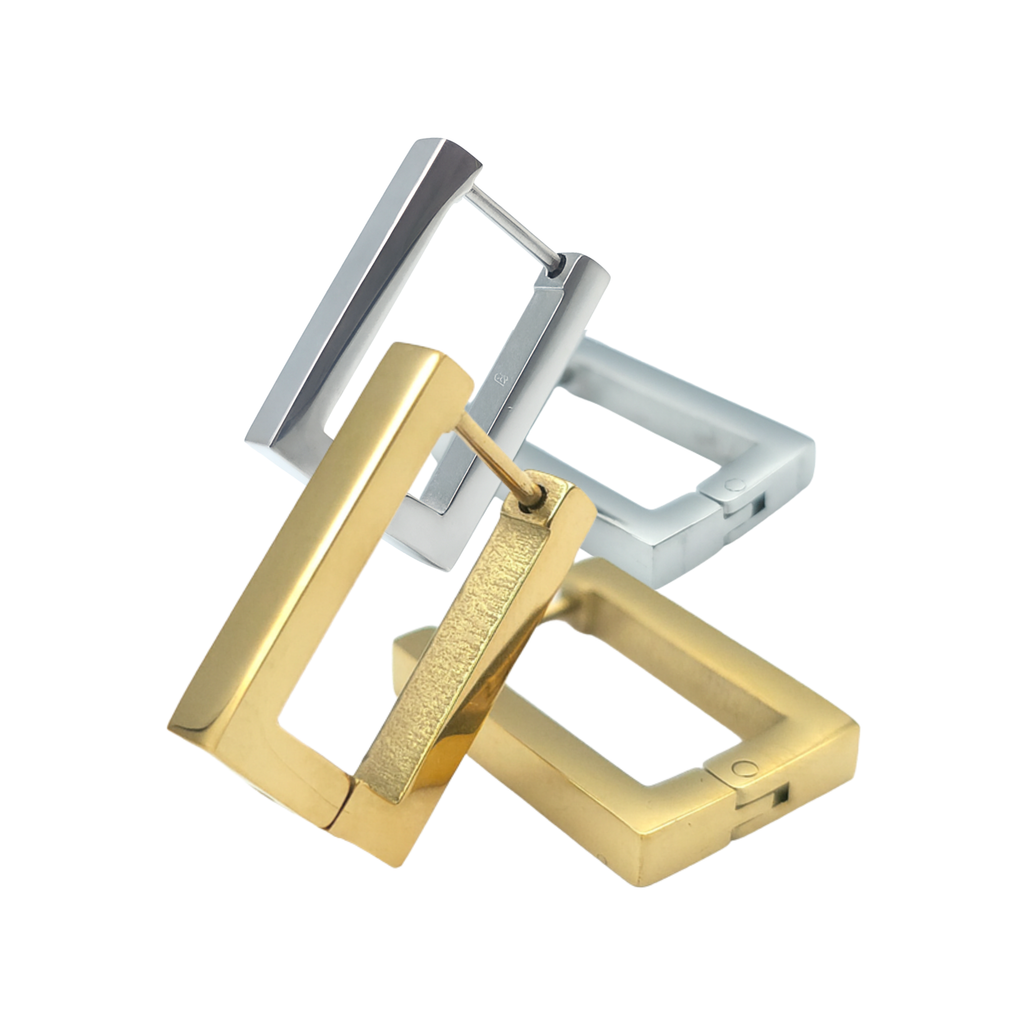 Oorringen set - Roestvrij staal - Rechthoek