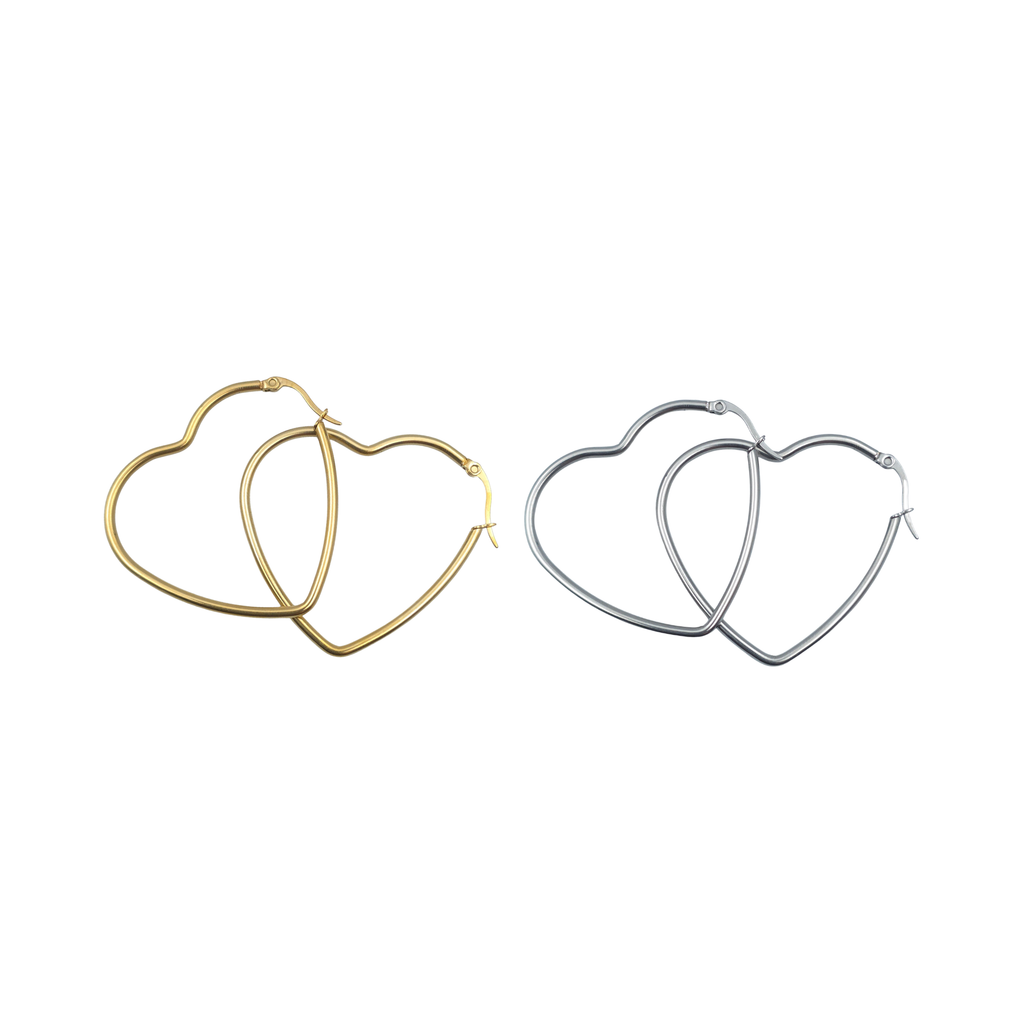Oorringen set - Roestvrij staal - Hartvormig