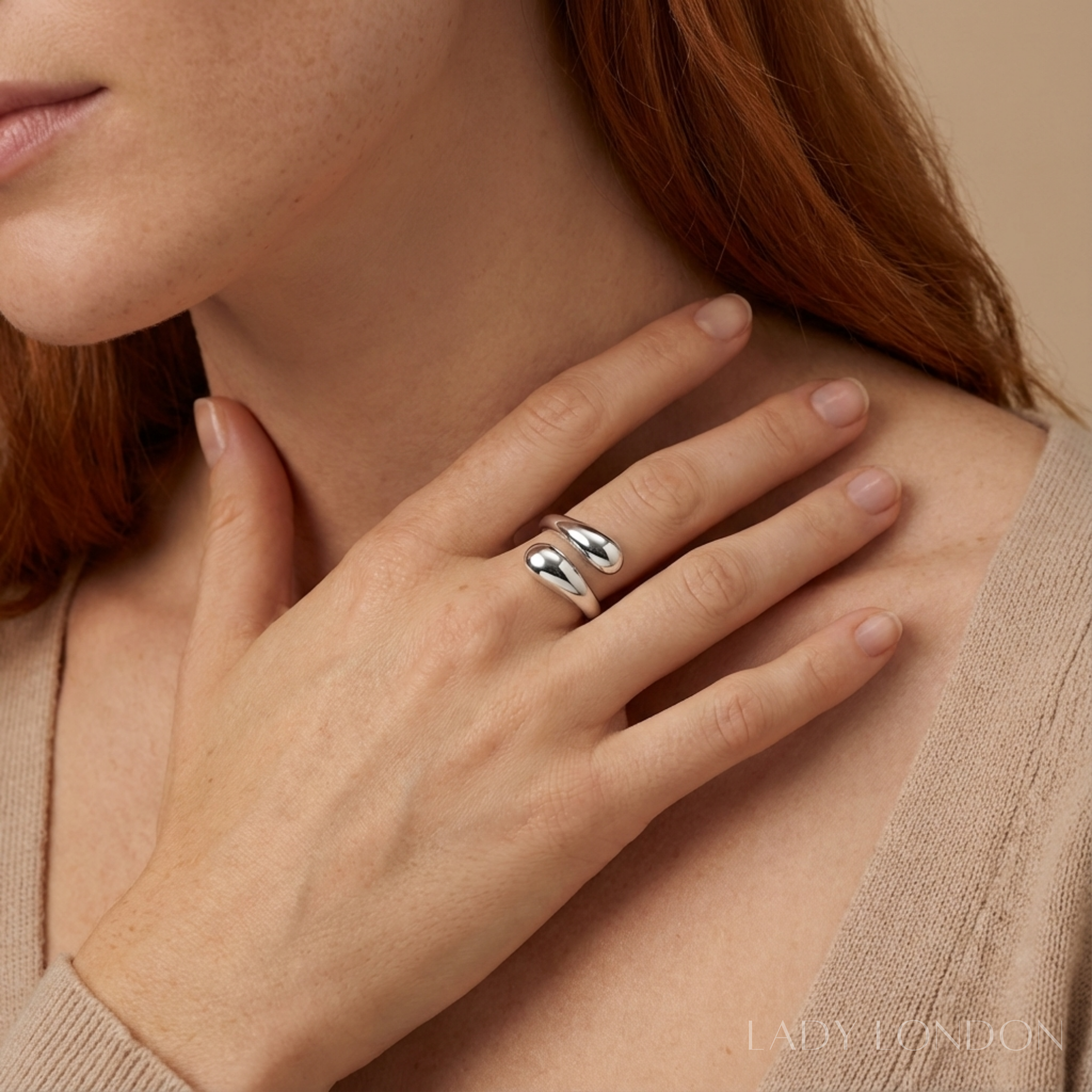 Open ring - Roestvrij staal - Druppelvormig