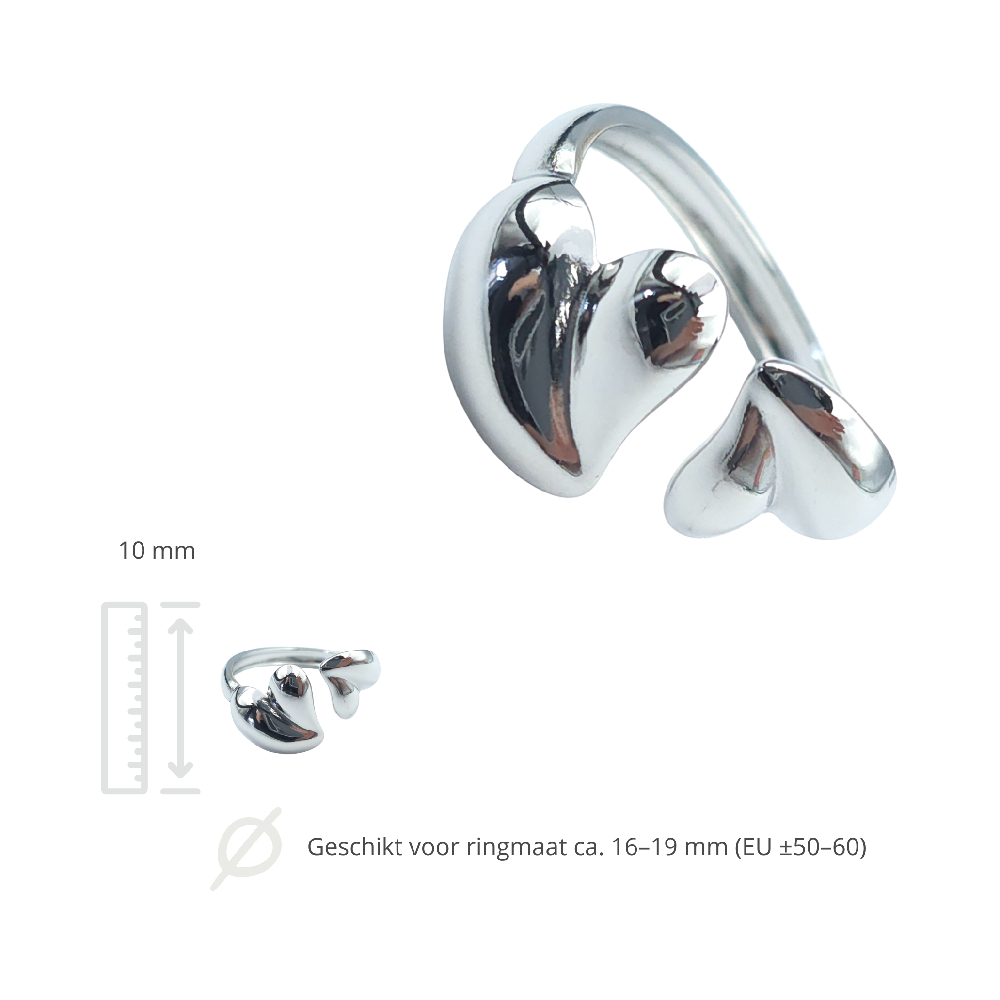 Open ring - Roestvrij staal - Hartvormig